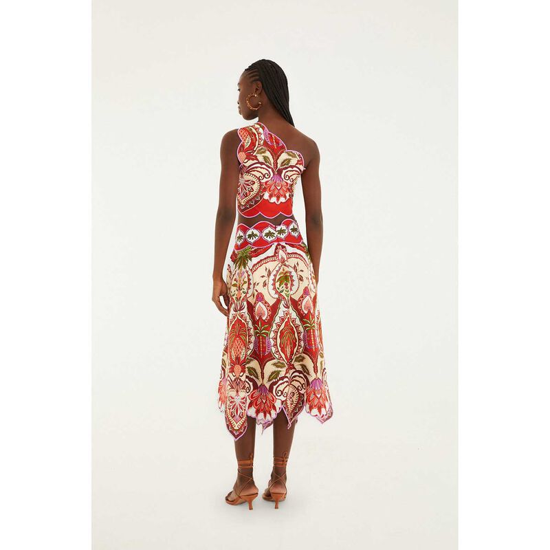 FARM Rio Odara Red Scallops Midi Skirt image number 1